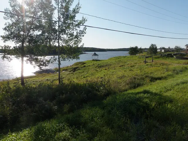 Lakeshore with gazebo and houses